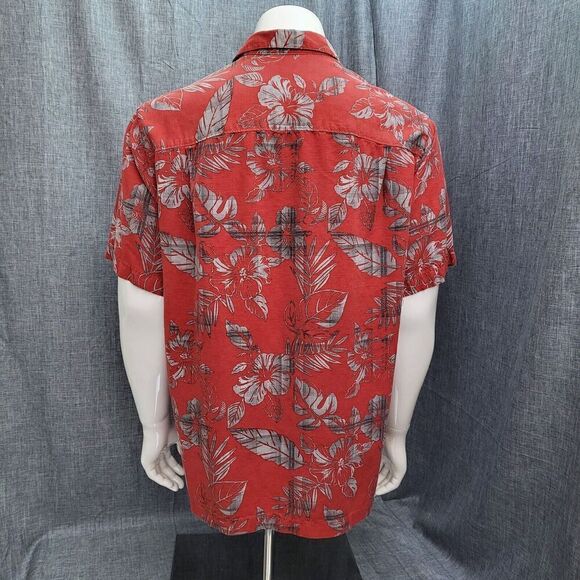 John Bartlett 100% Silk Hawaiian Shirt Berry Red / Silver Floral Men's XL - Picture 4 of 11